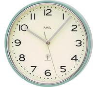 AMS 5508 Horloge murale radio analogique argentée turquoise ronde