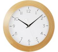 AMS 5836 Horloge murale radio analogique ronde simple bois hêtre plaqué