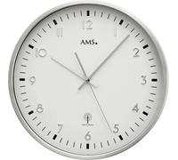 AMS 5914 Horloge murale radio analogique argentée ronde en aluminium brossé