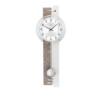 AMS 7440 Horloge murale à quartz avec pendule argentée aspect pierre naturelle Horloge à pendule avec verre