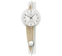 AMS 7455 Horloge murale à quartz avec pendule Horloge à pendule argentée Bois aspect Sonoma