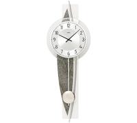 AMS 7456 Horloge murale à quartz avec pendule argentée Horloge à pendule en bois avec pierre naturelle