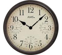 AMS 9463 Horloge murale quartz analogique ronde vintage antique rétro avec thermomètre