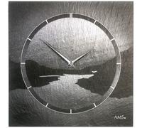 AMS 9512 Horloge murale quartz ardoise naturelle motif fjord ardoise argentée