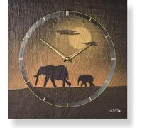 AMS 9523 Horloge murale à quartz Ardoise naturelle Horloge en ardoise dorée Eléphants