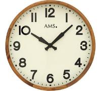 AMS 9535 Horloge murale à quartz analogique en bois Cadre en bois massif couleur crème antique avec verre