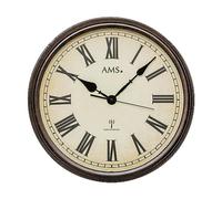 AMS F5977 Horloge Murale Radio-pilotée en Bois Vintage rétro Horloge Murale Chiffres Romains 46 x 46 cm