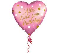 Amscan 4008601 - Ballon gonflable standard en forme de cœur avec inscription en allemand "Alles Liebe zum Fête des Mères", taille 43 cm, volume 13 l, ballon à l'hélium