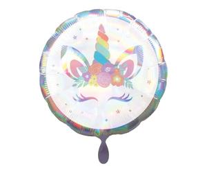 Amscan 4080801 4080801-Ballon rond irisé en aluminium pour fête de licorne-18, multicolore