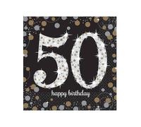 Amscan 511546 16 Serviettes 50e Anniversaire Sparkling Celebration, Noir / Argent