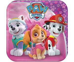 amscan 541665-66 - 8 Paquet Paw Patrol Assiettes en carton carrées 18cm, Blanc