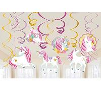 Amscan 671929 - Décorations à suspendre Magical Unicorn, 12 spirales décoratives, licorne