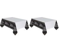 amscan 9900549 1.37 M X 2.59 M Or Celebration Nappe en Plastique Motif Happy Birthday, Noir/Argent (Lot de 2)