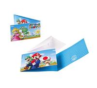 amscan 9901543 Lot de 8 cartes d'invitation Super Mario avec enveloppes, taille 7,9 x 14,1 cm, anniversaire d'enfant, fête à thème