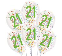 Amscan 9909838 - Confettis en latex, chiffre 21, lot de 6, env. 27,5 cm, avec garnissage, ballons, anniversaire, décoration, cadeau, plein âge