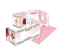 amscan 9909886 - Cartes d'invitation Cheval 8 cartes avec enveloppes roses, invitation, anniversaire, fête à thème, carnaval