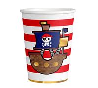 amscan 9909913-66 Lot de 8 gobelets jetables en Papier Motif Carte de Pirates 250 ML, Multicolore