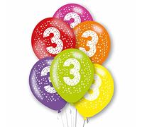 Amscan 9912722 Lot de 6 ballons en latex pour anniversaire 3 ans 28 cm