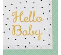 Amscan 9913152 Lot de 16 serviettes en papier Hello Baby 33 x 33 cm