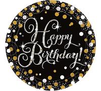 Amscan Assiettes en Carton, Noir/Or, Happy Birthday