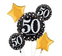 amscan Foil Balloon Bouquet with Sparkling 50th Birthday Design-5 Pcs. Bouquet de ballons en aluminium avec motif 50e anniversaire - 5 unités, doré