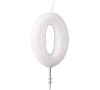 Amscan gâteau bougie pailletée numéro 0 cire 6,5 cm blanc Wit