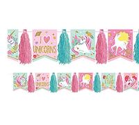 Amscan International Guirlande de fanions Licorne Magique à Paillettes - 3 m (1 pièce) - Design Durable et enchanteur - Parfait pour Les célébrations, Les Toiles de Fond Photo et Plus Encore