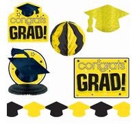 Amscan Kit de décoration de fête de remise de diplôme (10 pièces) - Jaune/noir - Taille unique