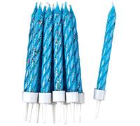 amscan Lot de 10 Bougies à Paillettes Bleues avec Supports
