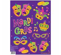 Amscan Mardi Gras Party Window Stick On Decorations, Multicolor, 18" x 12"