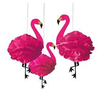 amscan- Paper Flamingo Poms-3pcs Lot de 3 Pompons en Papier en Forme de Flamant Rose, 180236, 49.5cm