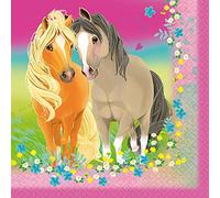 Amscan Pretty Pony 9911588 Lot de 20 serviettes en papier 33 x 33 cm, poney et fleurs, décoration de table, anniversaire d'enfant, fête à thème