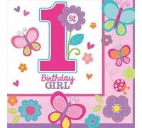 Amscan serviettes de table 1 an Anniversaire filles 33 x 33 cm 16 pièces roses G