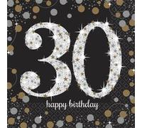 Amscan – Serviettes en papier motif Celebration 30th 511544 – Noir/Or 33 x 33 cm – 16 pièces