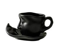 AMSLSIU Ensemble tasse à café moderne avec soucoupe, création artisanale irrégulière, ajout exceptionnel à votre expérience de dégustation, noir, 0.8 x 3.9 cm