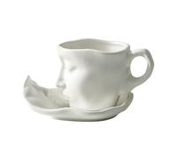 AMSLSIU Ensemble tasse à café moderne avec soucoupe, création artisanale irrégulière, ajout exceptionnel à votre expérience de dégustation, blanc, 0.8 x 3.9 cm