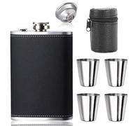 AMSNINK 304 Flasque 220 ml avec entonnoir et 4 petites tasses, en acier inoxydable, avec gobelet, anti-fuite pour la randonnée et les fêtes