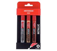 Amsterdam Marqueurs Acryliques | Set de 3 Couleurs Métalliques | Marqueur Peinture Polyvalent et Permanent avec Pointe Ronde Moyenne