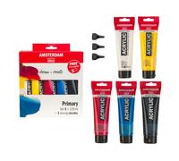 Amsterdam Standard Series Peinture Acrylique | Set de Mélange (5 x 120 ml) | Couleurs Primaires + Noir & Blanc | + 3 Becs Verseurs