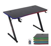 Amstrad AMS-DESK120Z-LED-AURA Bureau Informatique Gamer avec retroéclairage LED Fibre Optique - 1m20 - Finition Carbone