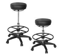 AMSTYLE Tabouret de Travail Roland Similicuir Noir Rond, jusqu'à 120 kg | tabouret à roulettes freinées roulettes, pouf 360° pivotant réglable en hauteur, tabouret pivotant rembourré pour cabinet