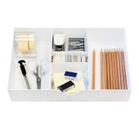 Amtido Plateau de rangement de tiroir de bureau pour fournitures et accessoires de bureau - Organiseur de papeterie élégant à 3 compartiments avec 2 séparateurs réglables - Organiseur de bureau blanc
