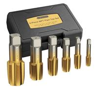 AMTOVL 6pcs Taraud à Filetage Métrique 1/8''1/4''3/8''1/2''3/4''1'' NPT Foret Perçage Robinets Fabrication Gcr15 avec une Housse Portable Taraud Fraisé pour Plombiers, Mécaniciens et Bricoleurs