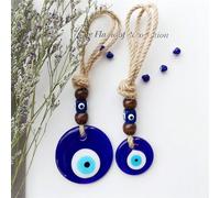 Amulette à l'œil bleu faite main - Pendentif turc à l'œil mauvais | Suspension murale en verre bleu | Talisman de protection pour la maison, le sac et la décoration de la voiture | Cadeau unique avec 