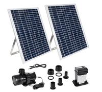 AMUR Kit Pompe de Bassin Solaire 40 W - Jet d'Eau avec Batterie Li-ion, Éclairage LED, Panneau Solaire Cadre Alu Stable pour Étang (Oasis-4000R)
