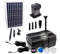 AMUR Kit Pompe Fontaine Solaire de Bassin avec Bac de Filtration UV Anti-Algues, Batterie Li-ion, Panneau Solaire Cadre Alu Robuste (Aqua-vital 9-uv-c)