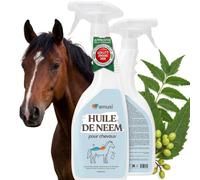 AMUSI Huile de Neem Chevaux Spray 750 ML - Lotion Naturelle au Neem, Citronnelle et Géraniol, Protection du Pelage, Barrage aux Insectes, Fabriqué en Italie