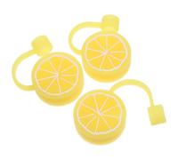 AMUSLESUR Embouts de Paille en Silicone Citron Lot de 3, Couvercles Réutilisables Anti-Poussière pour Pailles Acier Inox, Accessoires pour Gobelets Réutilisables Maison
