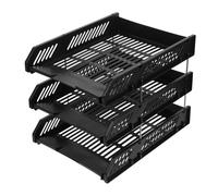 AMUSLESUR Organiseur de Bureau à 3 Niveaux Empilable en Plastique Noir, Trieur de Documents A4, Rangement Dossiers et Papiers pour Bureau, Plateaux de Classement Multifonctions, Organiseur
