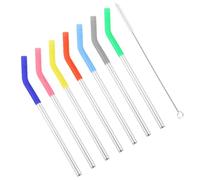 AMUSLESUR Pailles Réutilisables et Brosse de Nettoyage avec Manchons en Silicone en Acier Inoxydable Faciles à Nettoyer et Portables Lot de 8 Set Couleur Aléatoire pour